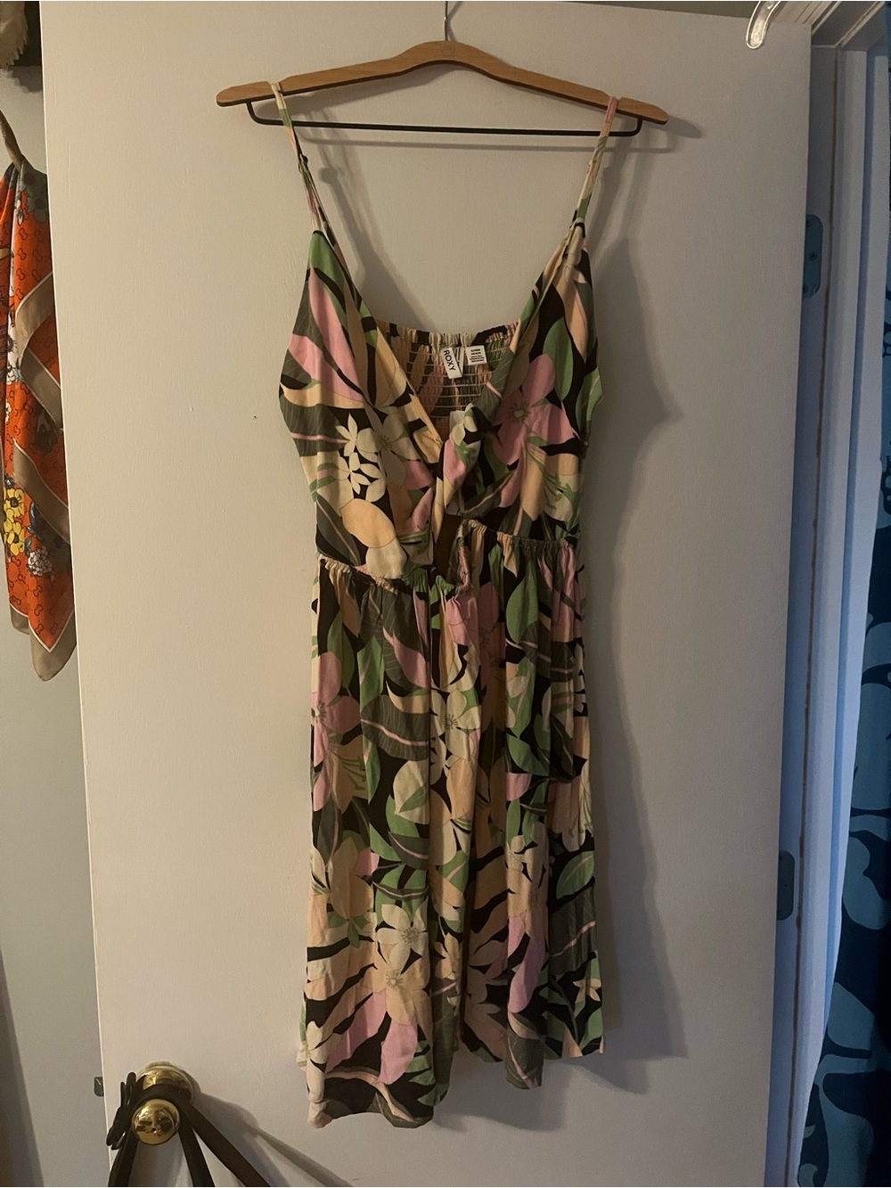 Roxy Floral V-Neck Sundress in Pink, Green & Cream